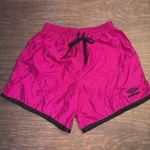 Vintage Umbro Men's Medium Shorts Pink Purple Black Trim Made In USA Lightweight